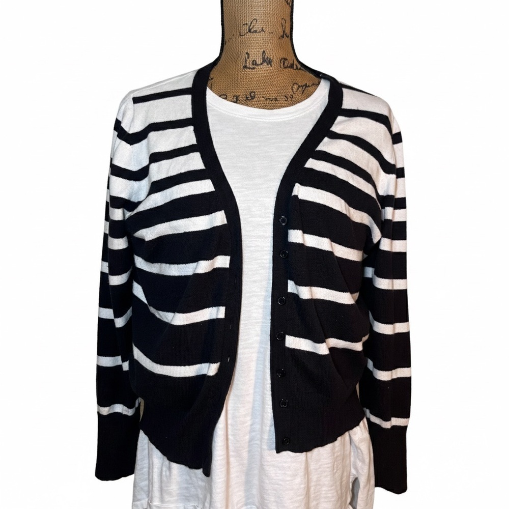 Worthington Black and White Striped Cardigan
